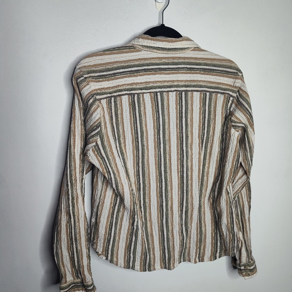 Columbia Striped Cotton Rouched Long Sleeve Button up shirt, women's XL - Picture 4 of 7